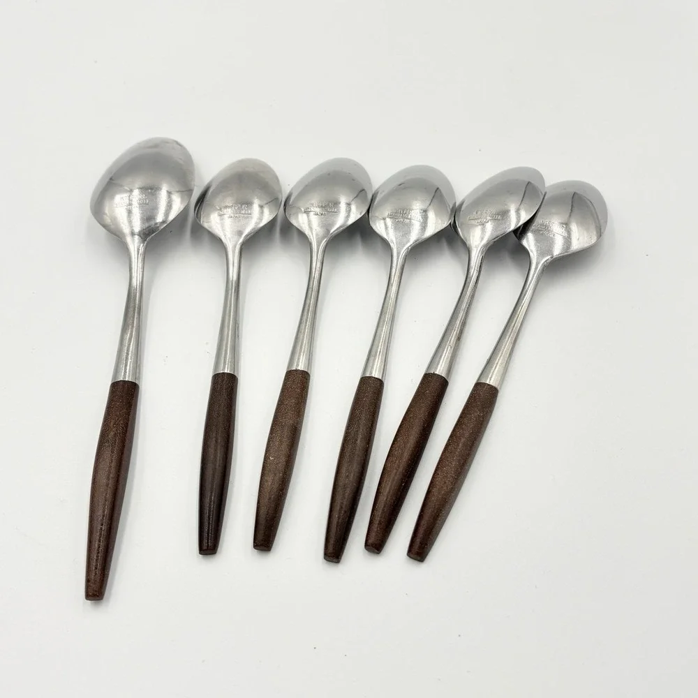 Interpur MCM Set-Spoons Stainless Faux Wood Handle‎ 5 Teaspoons 1 Tablespoon Rd